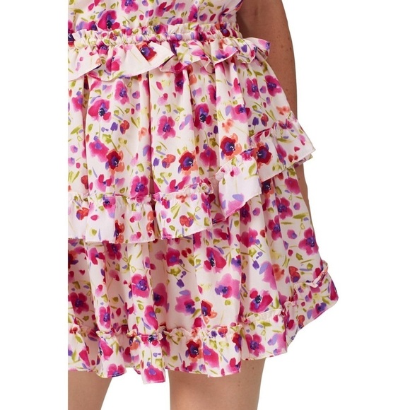 MISA LOS ANGELES Floral Sleeveless Tie Strap Smocked Ruffle Tier Mini Dress‎ L - Picture 7 of 10